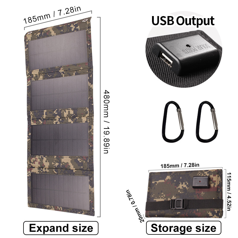 Összecsukható napelemes panel USB töltővel kempingezéshez, 5V kimenet, 10W/12W/20W