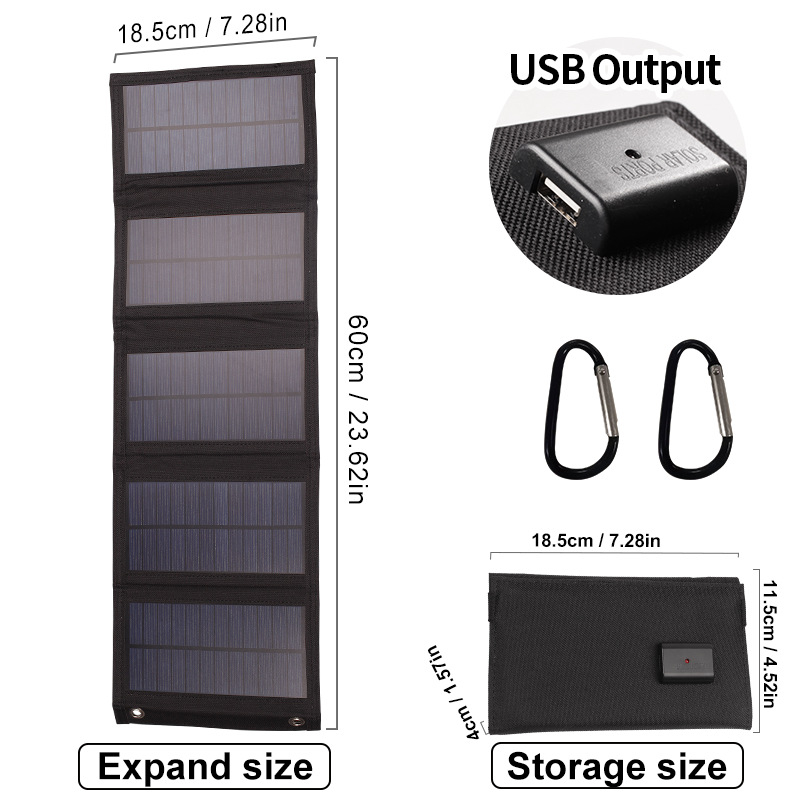 Összecsukható napelemes panel USB töltővel kempingezéshez, 5V kimenet, 10W/12W/20W