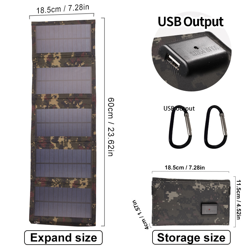 Összecsukható napelemes panel USB töltővel kempingezéshez, 5V kimenet, 10W/12W/20W