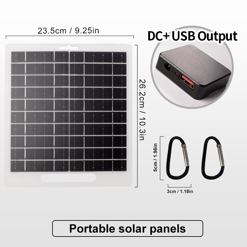 Összecsukható napelemes panel USB töltővel kempingezéshez, 5V kimenet, 10W/12W/20W