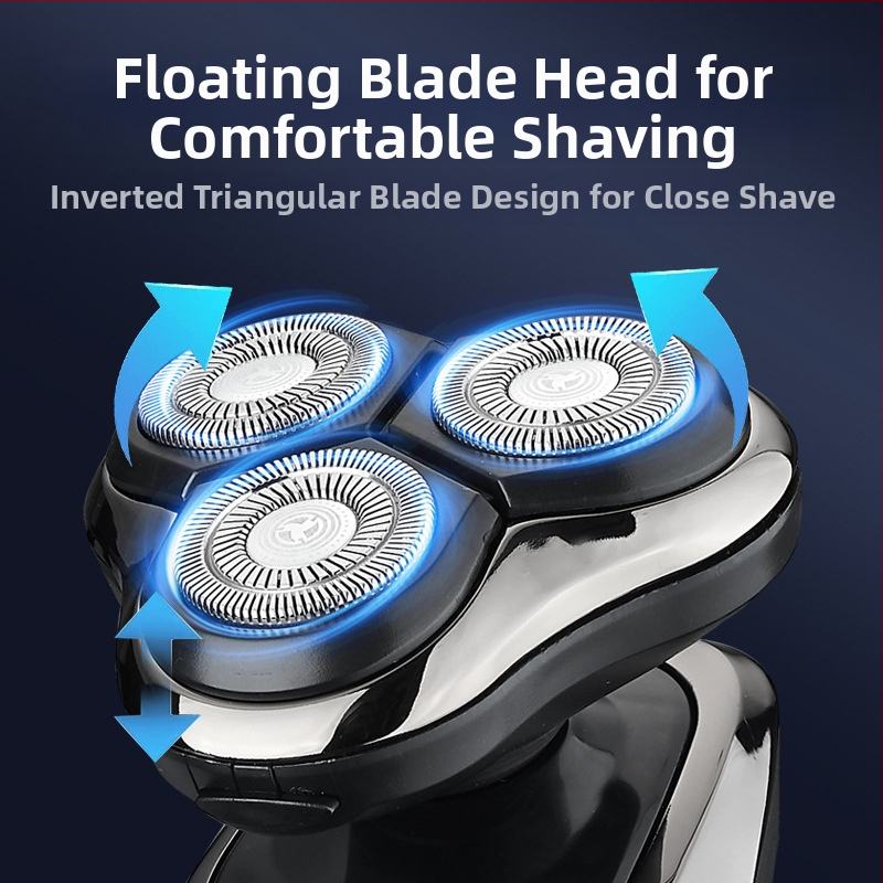 Електрическа самобръсначка за мъже с роторна глава 3 остриета, вградена батерия 500–800 mAh, безчетков мотор, презареждаема, миеща се за цялото тяло, LED дисплей, плаваща глава