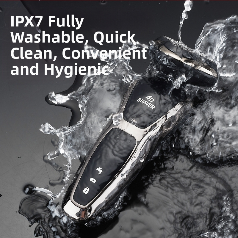 Електрическа самобръсначка за мъже с роторна глава 3 остриета, вградена батерия 500–800 mAh, безчетков мотор, презареждаема, миеща се за цялото тяло, LED дисплей, плаваща глава