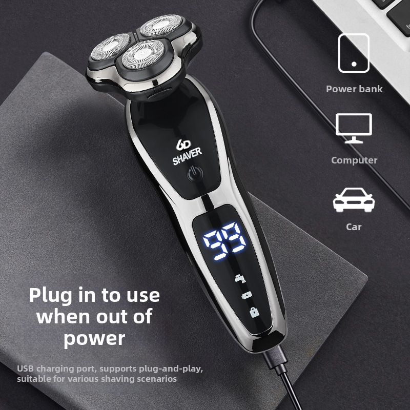 Електрическа самобръсначка за мъже с роторна глава 3 остриета, вградена батерия 500–800 mAh, безчетков мотор, презареждаема, миеща се за цялото тяло, LED дисплей, плаваща глава