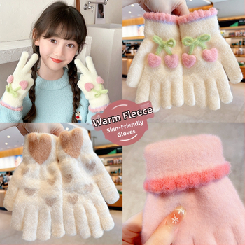 Mergaitėms megztos pirštinės – šiltos ir vėją sulaikančios, su penkiais pirštais, žiemos, pavasario ir rudens sezonams, amžius 6–12 metų