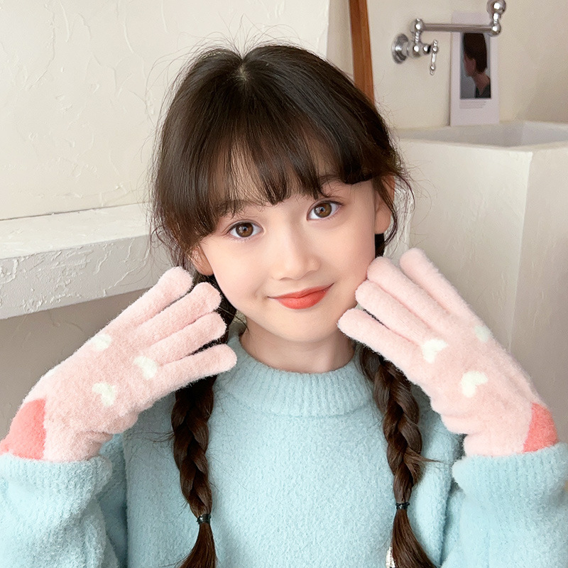 Mergaitėms megztos pirštinės – šiltos ir vėją sulaikančios, su penkiais pirštais, žiemos, pavasario ir rudens sezonams, amžius 6–12 metų