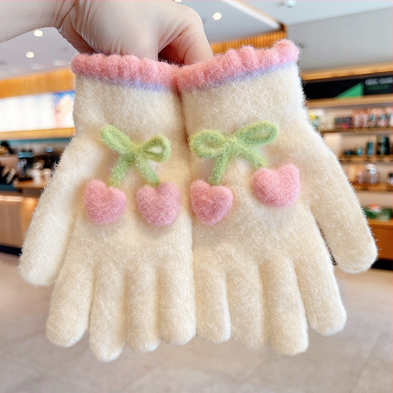 Mergaitėms megztos pirštinės – šiltos ir vėją sulaikančios, su penkiais pirštais, žiemos, pavasario ir rudens sezonams, amžius 6–12 metų