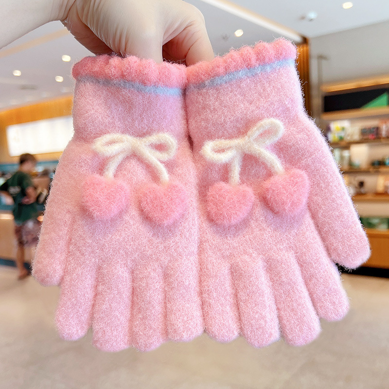 Mergaitėms megztos pirštinės – šiltos ir vėją sulaikančios, su penkiais pirštais, žiemos, pavasario ir rudens sezonams, amžius 6–12 metų