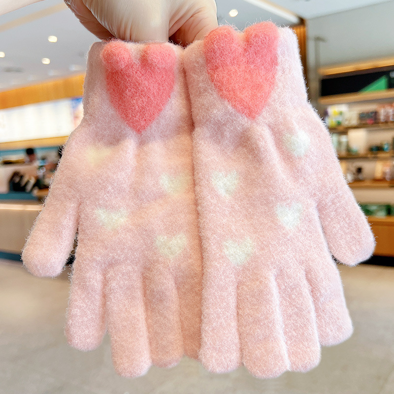 Mergaitėms megztos pirštinės – šiltos ir vėją sulaikančios, su penkiais pirštais, žiemos, pavasario ir rudens sezonams, amžius 6–12 metų