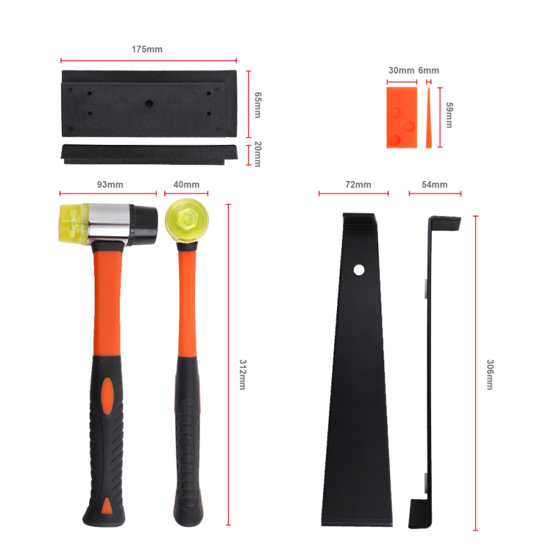 Комплект инструменти за монтиране на дървен под – въглеродна стомана, 45 части, 1,65 кг, 35/40 мм, Домашна употреба