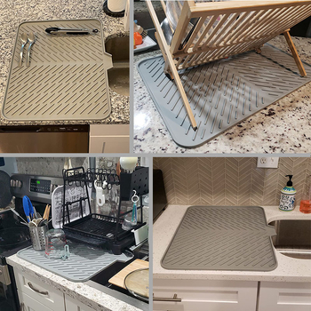 Silikoninė virtuvės džiovinimo kilimėlis su drenažo anga ir izoliacija, kvadratinės formos, degraduojantis, išleistas 2023