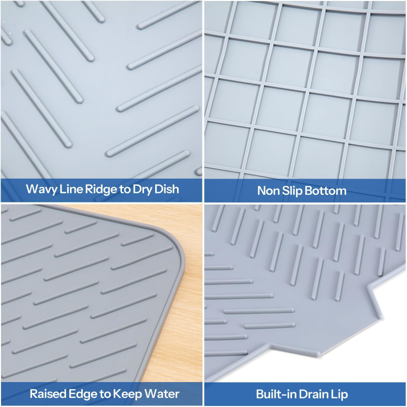Silikoninė virtuvės džiovinimo kilimėlis su drenažo anga ir izoliacija, kvadratinės formos, degraduojantis, išleistas 2023