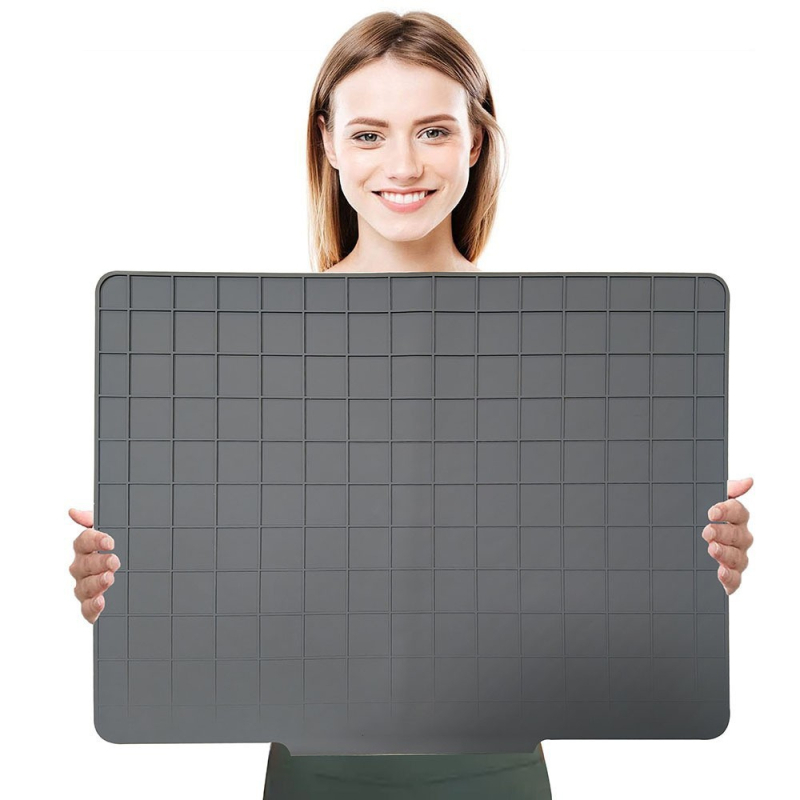 Silikoninė virtuvės džiovinimo kilimėlis su drenažo anga ir izoliacija, kvadratinės formos, degraduojantis, išleistas 2023