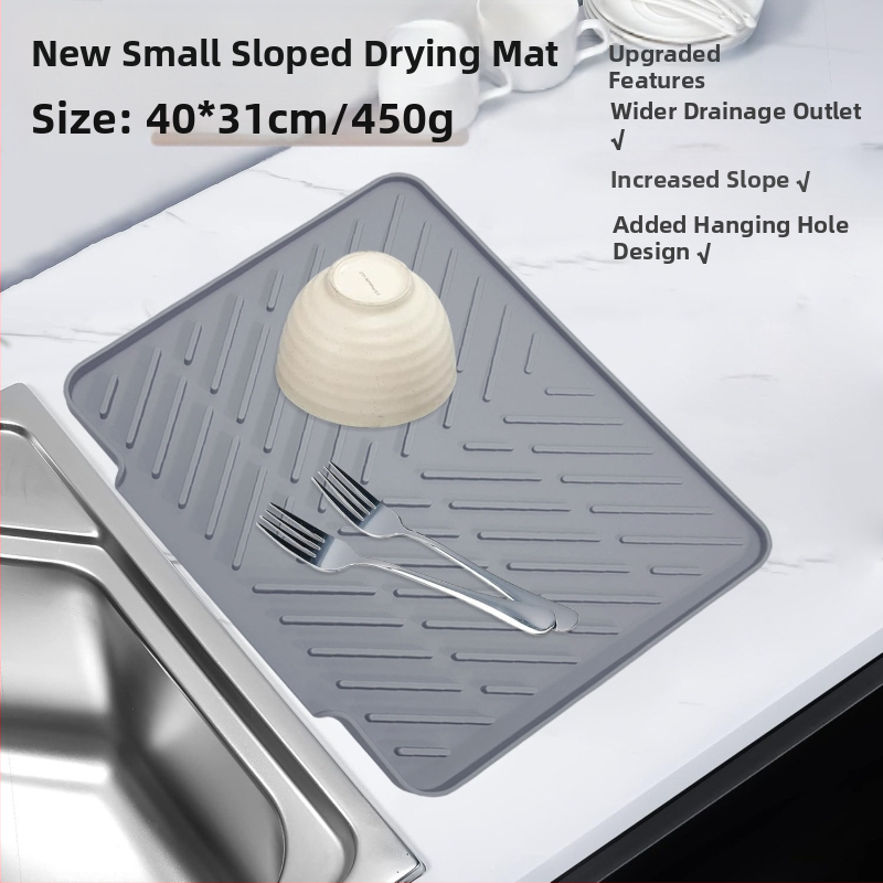 Silikoninė virtuvės džiovinimo kilimėlis su drenažo anga ir izoliacija, kvadratinės formos, degraduojantis, išleistas 2023