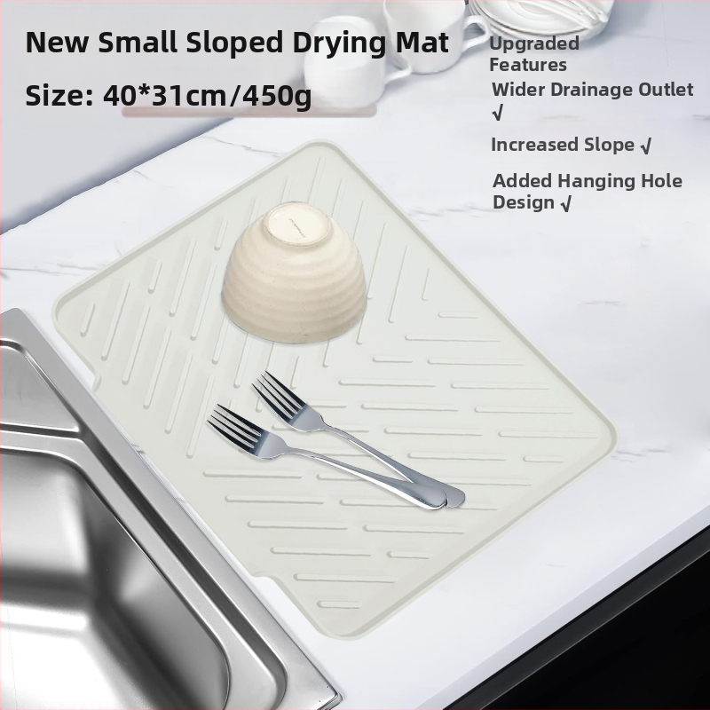 Silikoninė virtuvės džiovinimo kilimėlis su drenažo anga ir izoliacija, kvadratinės formos, degraduojantis, išleistas 2023