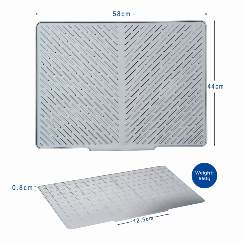 Silikoninė virtuvės džiovinimo kilimėlis su drenažo anga ir izoliacija, kvadratinės formos, degraduojantis, išleistas 2023