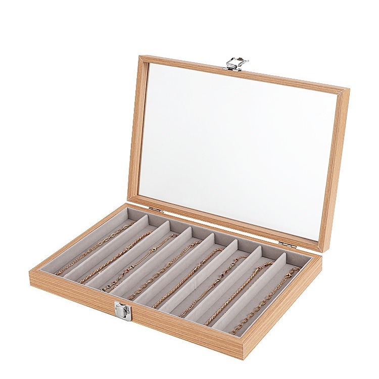 Xiangyu ékszerdoboz, modell 06, fa + flanel belső, lazára tervezett stílus, kemény felépítés