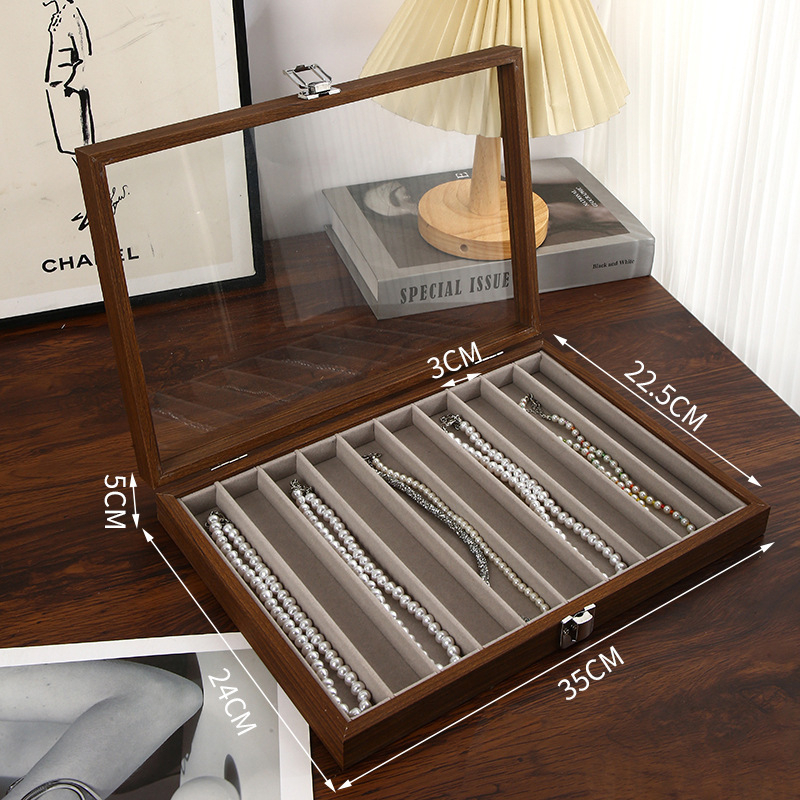 Xiangyu ékszerdoboz, modell 06, fa + flanel belső, lazára tervezett stílus, kemény felépítés