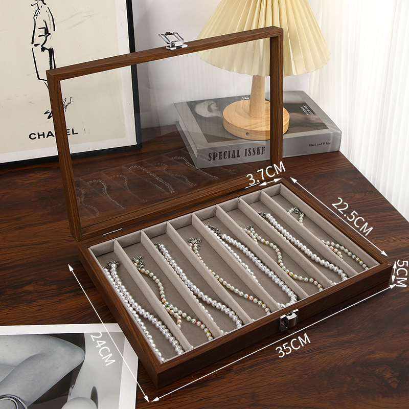 Xiangyu ékszerdoboz, modell 06, fa + flanel belső, lazára tervezett stílus, kemény felépítés