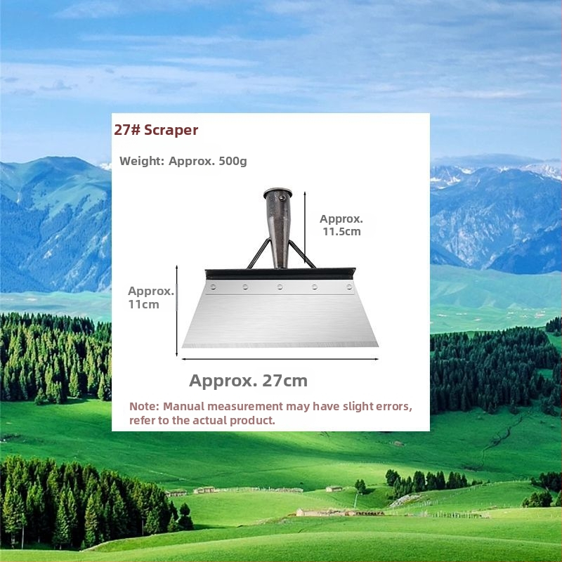 Sniego šluota iš mangano plieno su dantyta briauna – skirta sniego šalinimui, mėšlo tvarkymui ir buitinėms valymo darbams