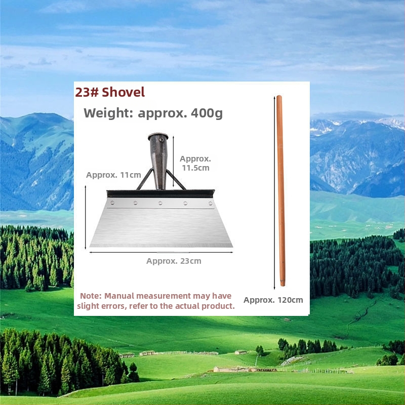 Sniego šluota iš mangano plieno su dantyta briauna – skirta sniego šalinimui, mėšlo tvarkymui ir buitinėms valymo darbams