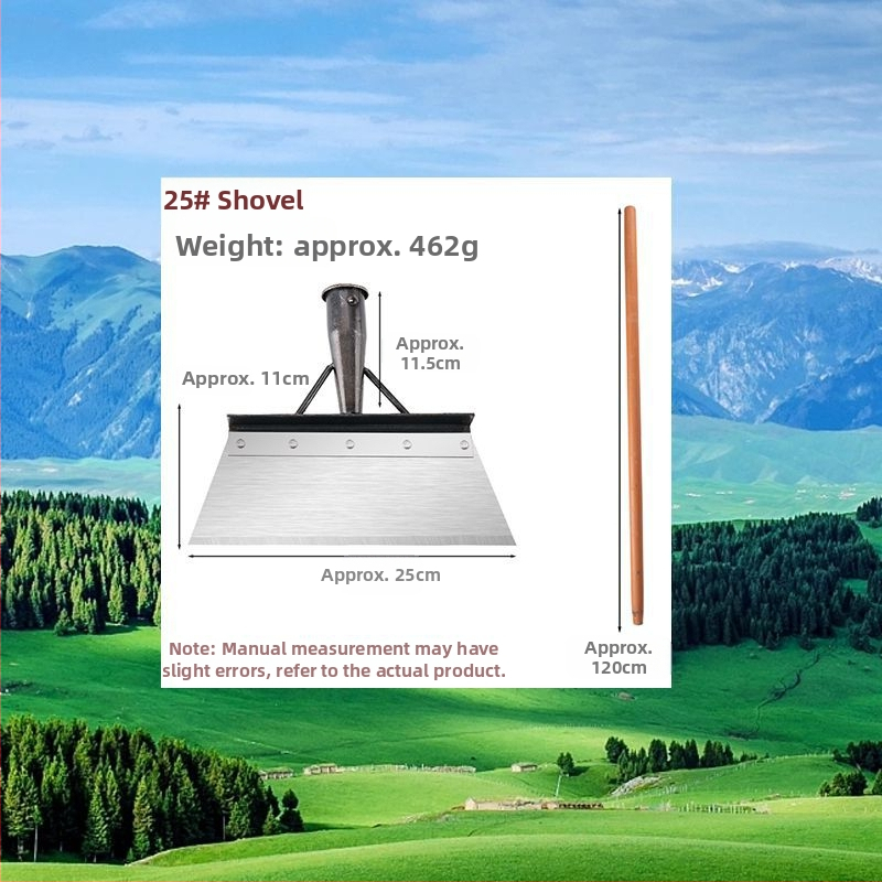 Sniego šluota iš mangano plieno su dantyta briauna – skirta sniego šalinimui, mėšlo tvarkymui ir buitinėms valymo darbams