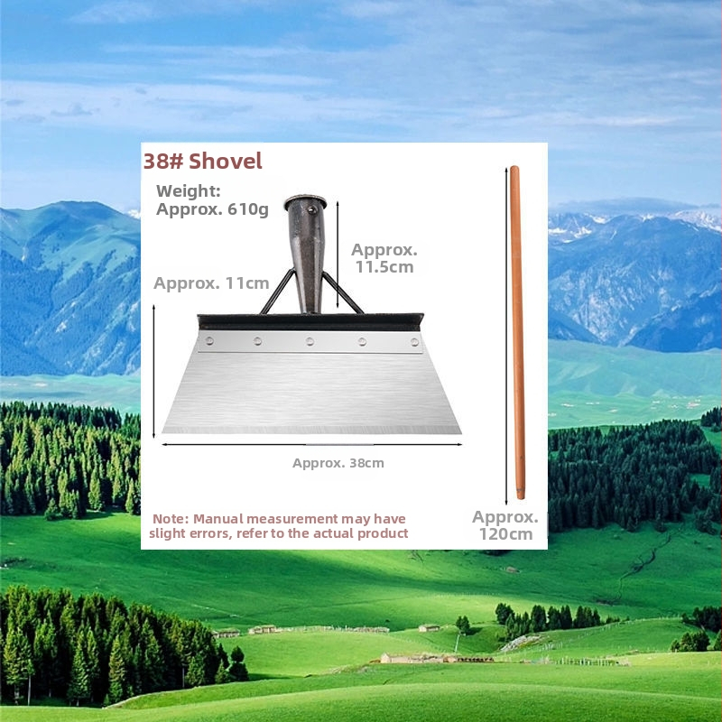 Sniego šluota iš mangano plieno su dantyta briauna – skirta sniego šalinimui, mėšlo tvarkymui ir buitinėms valymo darbams