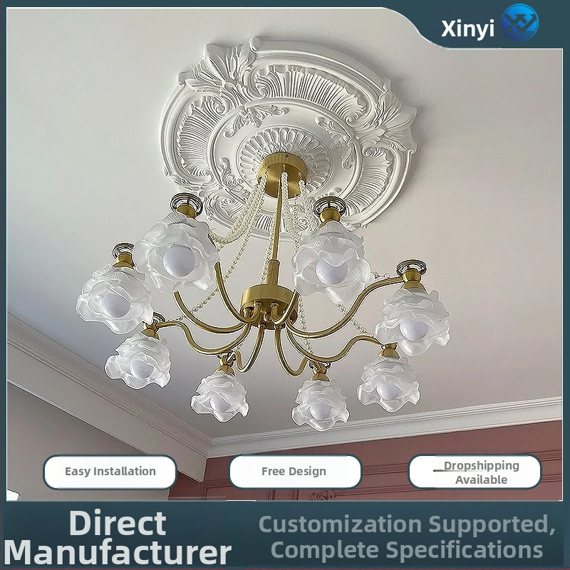 Πάνελ λαμπτήρα PU με κυκλικό δίσκο οροφής σε γαλλικό στυλ για ευρωπαϊκού τύπου πολυέλαιο (Υλικό: PU; Μοντέλο: BQ-XY-; Στυλ: ανάγλυφος, μινιμαλιστική σύγχρονη, ελαφριά πολυτέλεια)