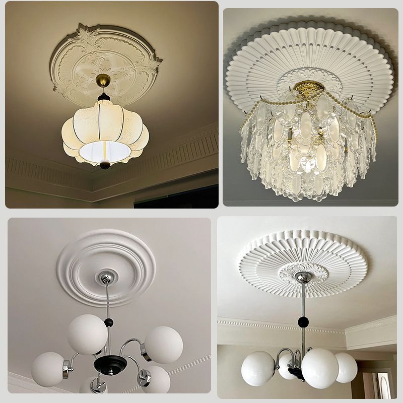 Πάνελ λαμπτήρα PU με κυκλικό δίσκο οροφής σε γαλλικό στυλ για ευρωπαϊκού τύπου πολυέλαιο (Υλικό: PU; Μοντέλο: BQ-XY-; Στυλ: ανάγλυφος, μινιμαλιστική σύγχρονη, ελαφριά πολυτέλεια)