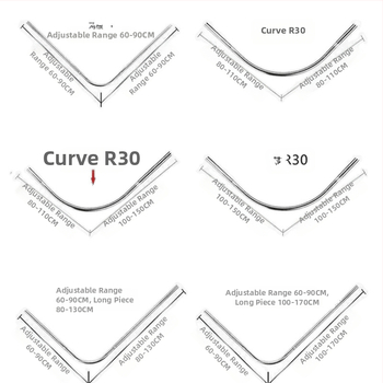 Σετ ράβδου κουρτίνας ντους με καμπύλη, χωρίς διάτρηση, από ανοξείδωτο ατσάλι 201