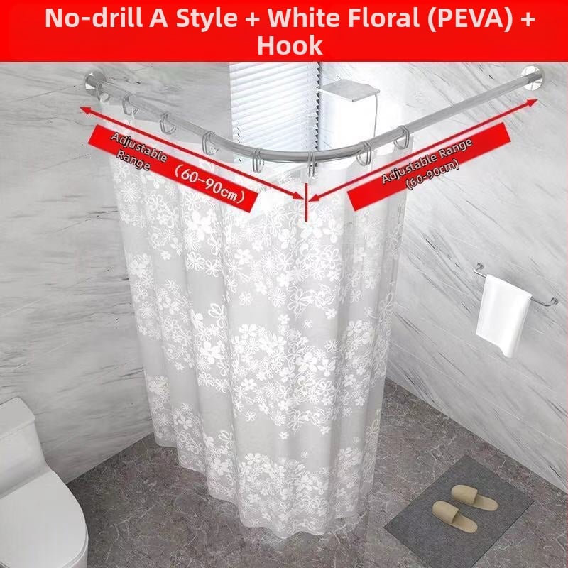 Set bară duș, curbată, fără găurire, oțel inoxidabil 201