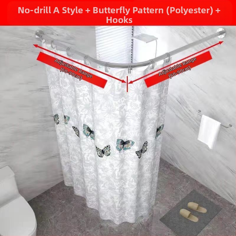 Set bară duș, curbată, fără găurire, oțel inoxidabil 201