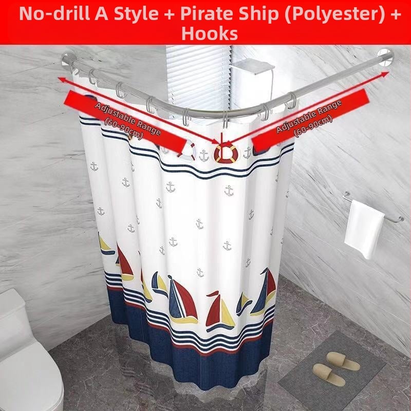 Set bară duș, curbată, fără găurire, oțel inoxidabil 201