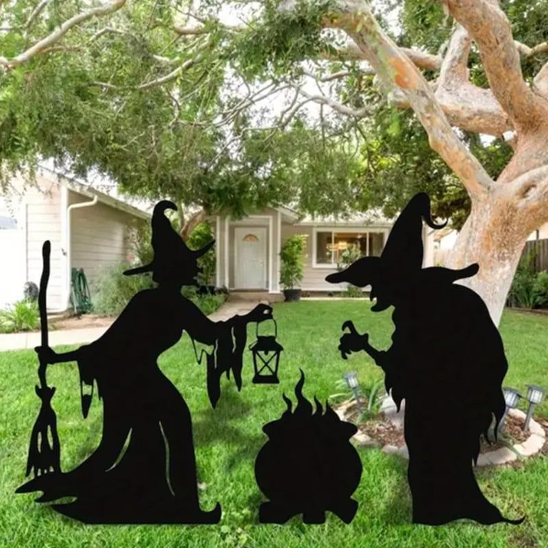 Geometriai alakú fém kertdekoráció Halloween témával: szellem, zombie és boszorkány