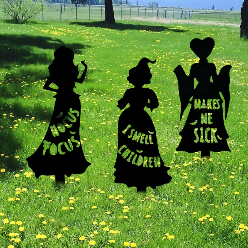 Geometriai alakú fém kertdekoráció Halloween témával: szellem, zombie és boszorkány