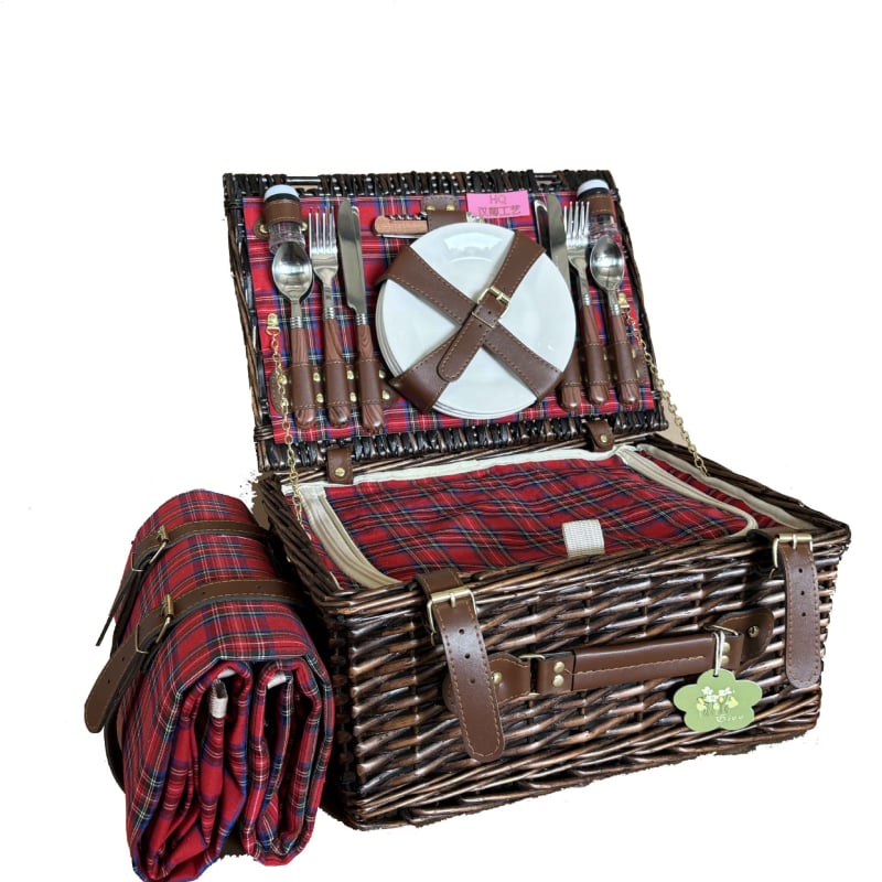 Piknik kosár, kézzel készített vesszőkosár fedővel, pásztor stílusú tárolókosár gyümölcsökhöz és másokhoz, izolált edényes táska (4 darabos készlet)