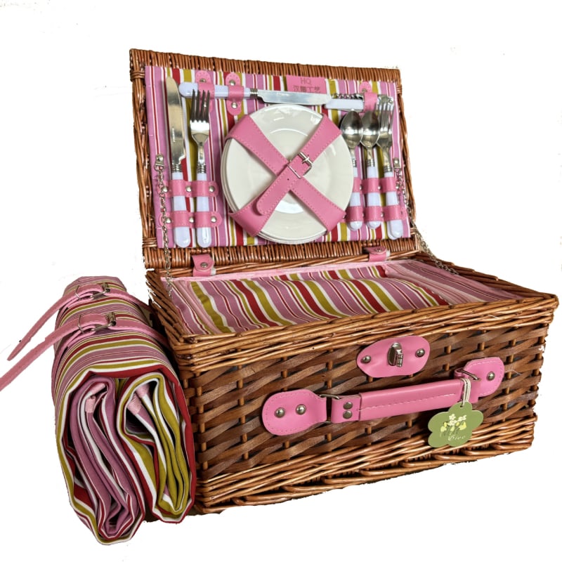 Piknik kosár, kézzel készített vesszőkosár fedővel, pásztor stílusú tárolókosár gyümölcsökhöz és másokhoz, izolált edényes táska (4 darabos készlet)