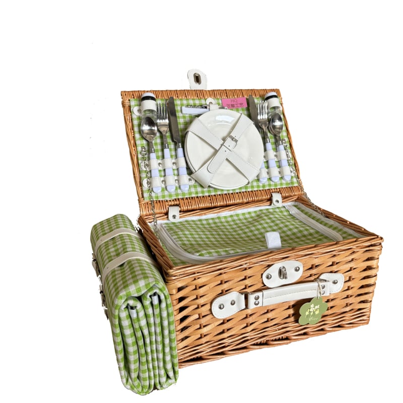 Piknik kosár, kézzel készített vesszőkosár fedővel, pásztor stílusú tárolókosár gyümölcsökhöz és másokhoz, izolált edényes táska (4 darabos készlet)