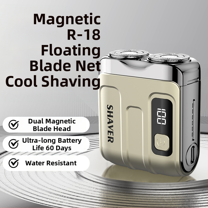 Мини преносима електрическа самобръсначка с плаваща глава и роторна глава с две леза (вградена батерия 300–500 mAh, време на работа 60 минути, безчетков мотор)