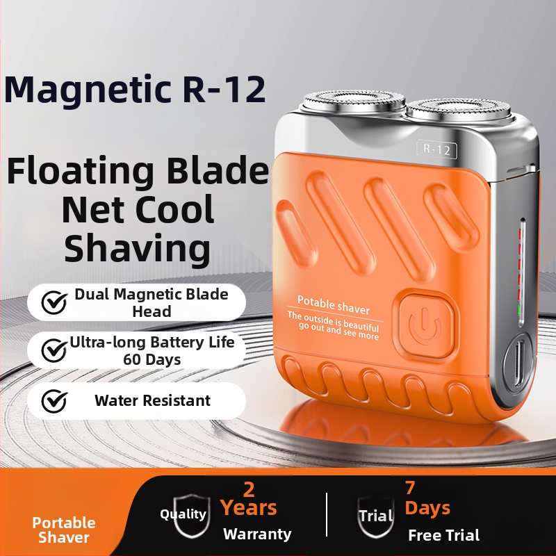 Мини преносима електрическа самобръсначка с плаваща глава и роторна глава с две леза (вградена батерия 300–500 mAh, време на работа 60 минути, безчетков мотор)