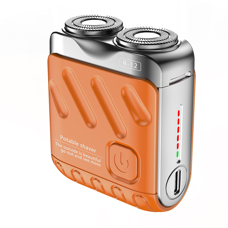 Mini portatīvais elektriskais skuveklis ar plūstošu griešanas galvu un rotējošu divu asu galvu (iekšējā akumulatora jauda 300–500 mAh, 60 minūšu darbības laiks, brushless motors)