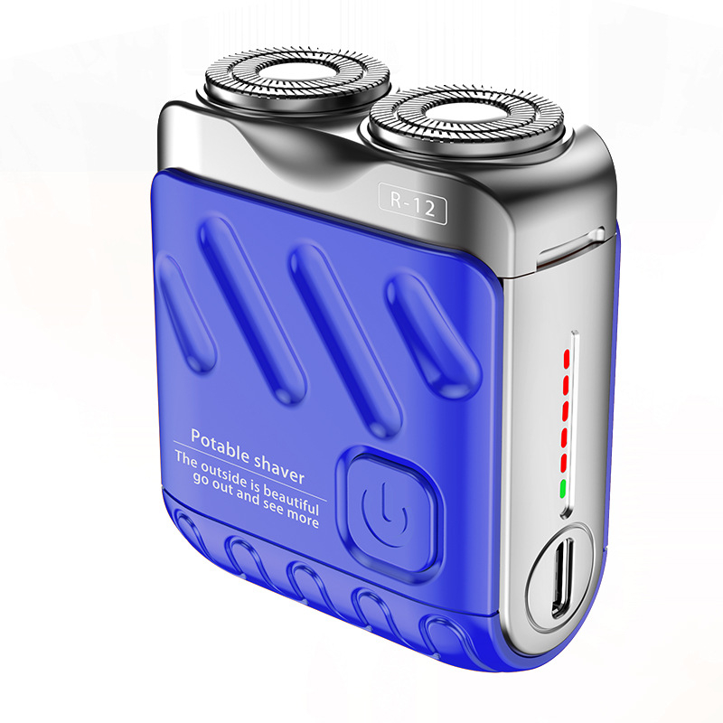 Mini portatīvais elektriskais skuveklis ar plūstošu griešanas galvu un rotējošu divu asu galvu (iekšējā akumulatora jauda 300–500 mAh, 60 minūšu darbības laiks, brushless motors)
