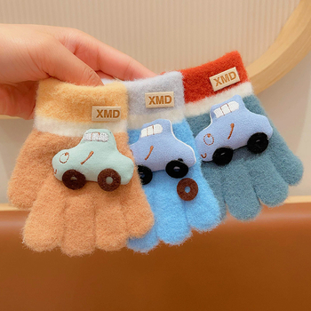 Žieminės kūdikių pirštinės su automobilio raštu, dirbtinis kašmaras, megztos, 0–4 metų, unisex