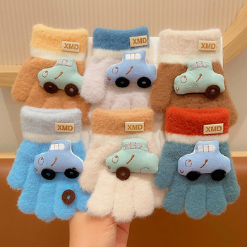 Žieminės kūdikių pirštinės su automobilio raštu, dirbtinis kašmaras, megztos, 0–4 metų, unisex
