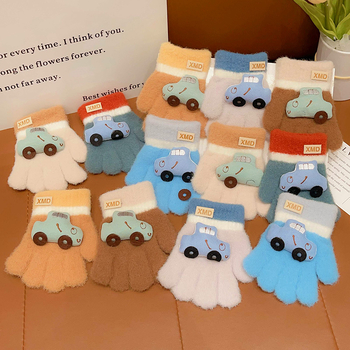 Žieminės kūdikių pirštinės su automobilio raštu, dirbtinis kašmaras, megztos, 0–4 metų, unisex