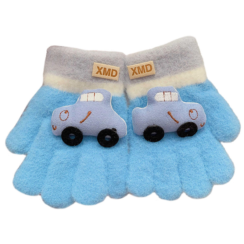 Žieminės kūdikių pirštinės su automobilio raštu, dirbtinis kašmaras, megztos, 0–4 metų, unisex