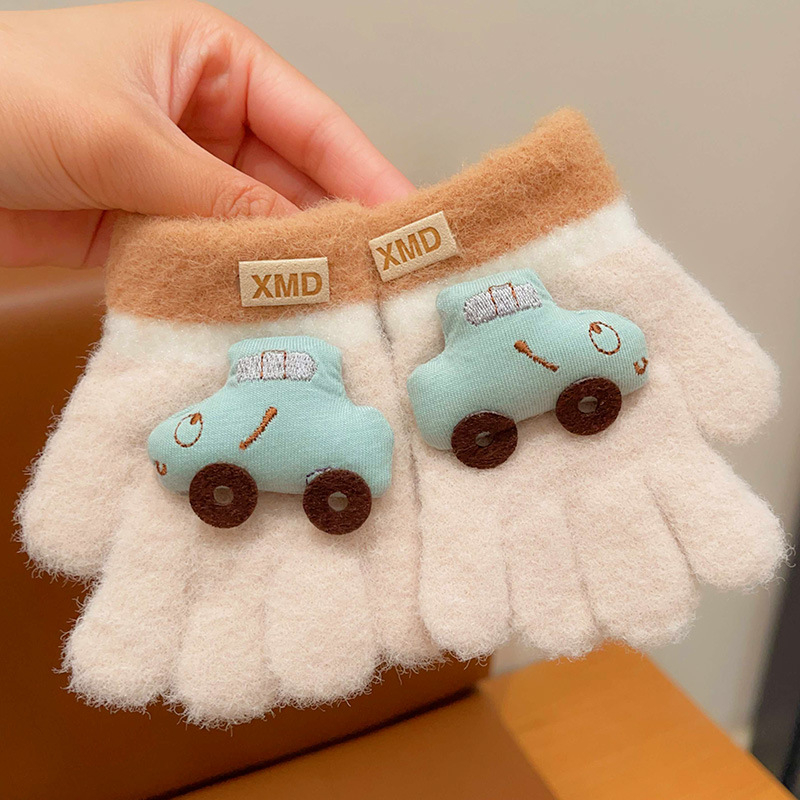 Žieminės kūdikių pirštinės su automobilio raštu, dirbtinis kašmaras, megztos, 0–4 metų, unisex