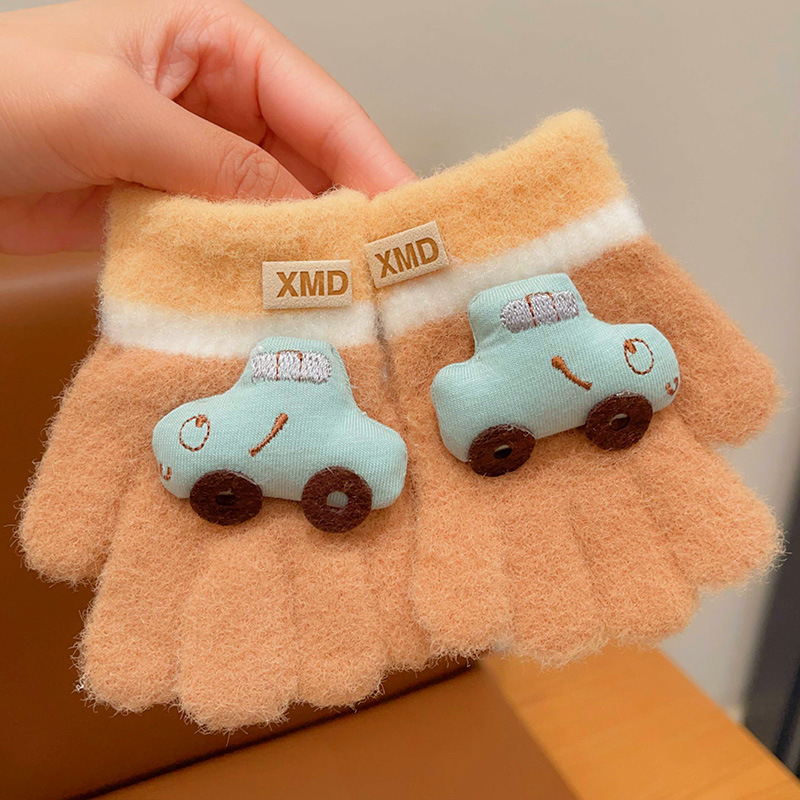Žieminės kūdikių pirštinės su automobilio raštu, dirbtinis kašmaras, megztos, 0–4 metų, unisex