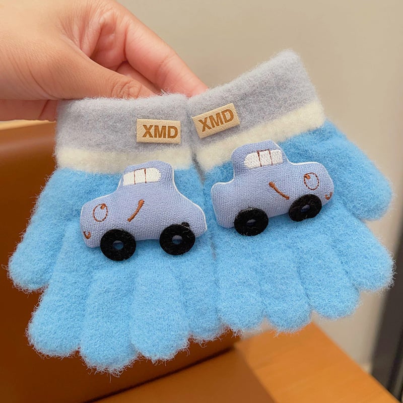 Χειμερινά γάντια μωρού με μοτίβο αυτοκίνητο, ψευδοκάσμιρ, πλεκτά, 0–4 ετών, unisex