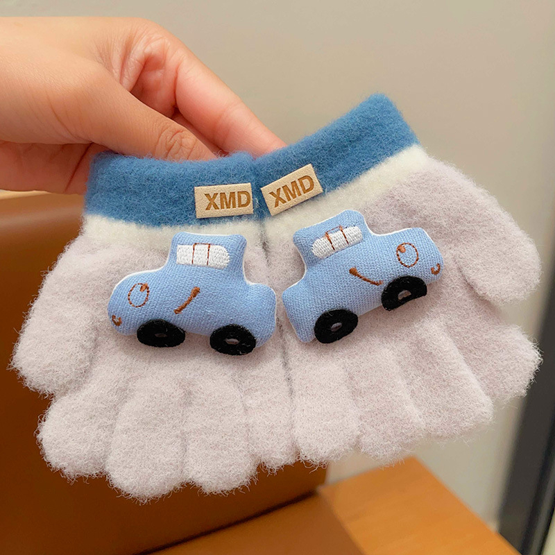 Žieminės kūdikių pirštinės su automobilio raštu, dirbtinis kašmaras, megztos, 0–4 metų, unisex