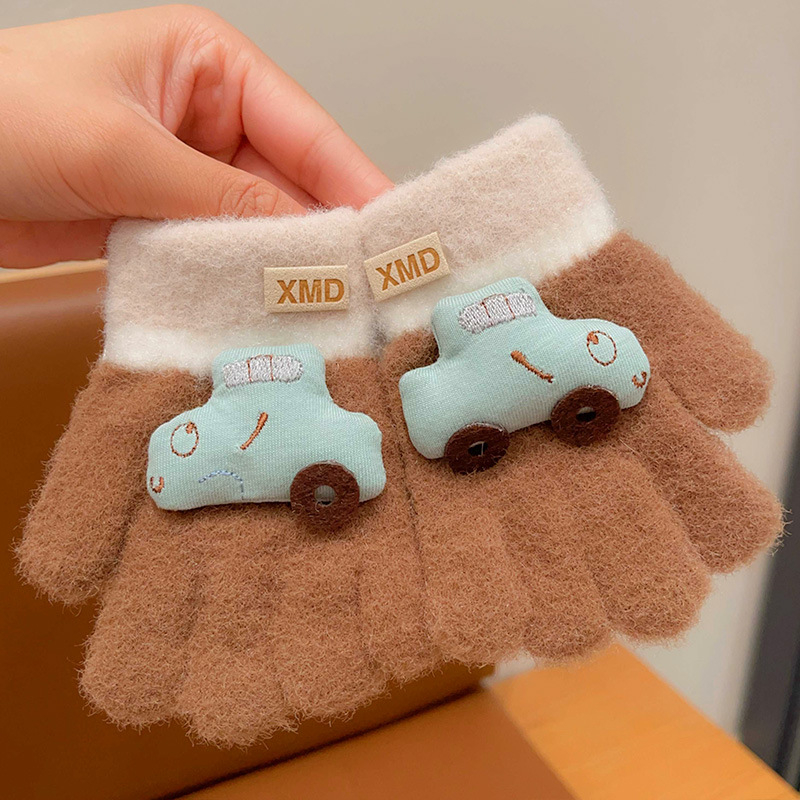 Žieminės kūdikių pirštinės su automobilio raštu, dirbtinis kašmaras, megztos, 0–4 metų, unisex
